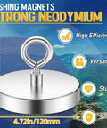 Heavy Duty Fishing Magnet Set With 1600 Lbs Pulling Power, 4.72 Inch Diameter Lifting Magnet With Eye Bolt and Neodymium Strength