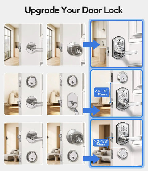 Knockout Smart Keypad Door Lock With Handle For Front Door Entry Boasting A Slick Satin Nickel Finish And Total Game Changing App Control Plus One Hundred Custom Passcodes For Easy Peasy Keyless Access And Full Alexa Google Compatibility