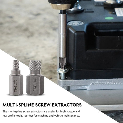 35 Pc Drill Bit Set With Multi Spline Bolt Extractors And Left Hand Cobalt Drill Bits In Blue, shown extracting bolt