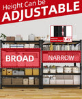Beefy Heavy Duty Garage Storage Shelves Five Tier Metal Rack With 650 Lbs Per Shelf And 3250 Lbs Total Load Capacity Powder Coated Steel Frame With Thickened Wood Boards For Garage And Workshop, adjustable shelving in broad and narrow setups
