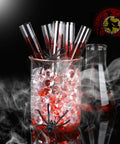 50 Pack Clear Plastic Test Tubes 16x100mm With Red Caps And Blue Rack Holder For Nurse Party Decor And Halloween Favors in smoky beaker