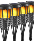 Four Pack Outdoor Tiki Torches With Realistic Flickering Flame Waterproof Bamboo Handwoven Rattan Design In Black