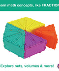 3D Math Building Set With Snap Together Tiles And Online Activities, 96 Piece STEM Learning Kit For Kids And Adults, Made In USA, A Fun Way to Boost Fine Motor Skills And Spatial Reasoning. Colorful snap-together math tiles arranged into a cube