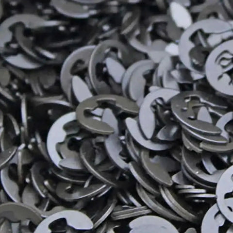 Close-up of Rugged Manganese Steel E Clip Retaining Ring Kit 240 Piece Set Covers M1.5 Through M10 Circlips