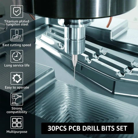 Close-up of CNC machine using 40 Pcs PCB Micro Drill Bit Set 0.1mm To 1.0mm Shank Spiral Tungsten Steel Carbide Bits for engraving