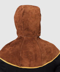 Cowhide Leather Welding Hood With Shoulder Cape Kevlar Reinforced Full Head Coverage Brown OSHA Compliant Durable Protective Helmet
