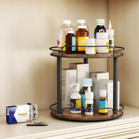 10.2 Inch Wood Lazy Susan Turntable Organizer For Cabinet And Countertop 2 Tier Spice Rack Tabletop Kitchen Shelf Organizer with medicines