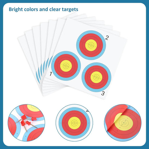 100 Pack Archery Target Paper 3 Spot Targets 17 By 17 Inches With 4 Archery Target Pins Ideal For Home Practice Bow And Arrow Shooting