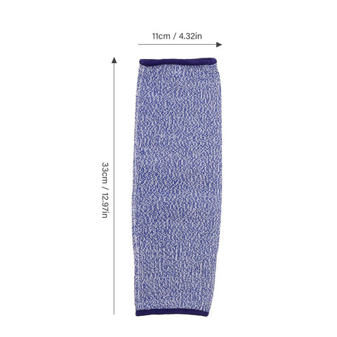 Premium Cut Resistant Arm Sleeves 2 Pack Blue Anti Cut Forearm Guards For Industrial Work, showing a single sleeve with dimensions.