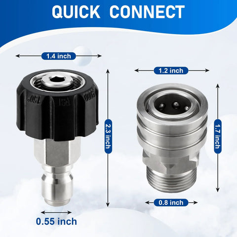 Pressure washer quick-connect adapter set, front view, Amazon stainless steel M22 to 3/8 in swivel fittings, 4-pack.