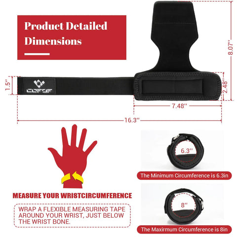 Heavy Duty Double Layer Leather Weight Lifting Wrist Straps With Adjustable Neoprene Padding For Deadlift And Powerlifting dimensions showing size details