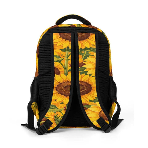 Back view of Dense Sunflower Repeat Printed Backpack For Everyday Carry Unisex Large Capacity Daypack With Durable Zipper