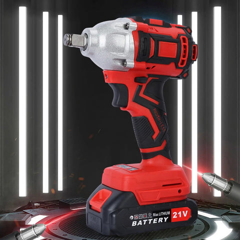 Ehozirta Cordless Impact Wrench 1/2 Inch, 520Nm High Torque Brushless Motor Electric Tool with red design and battery.