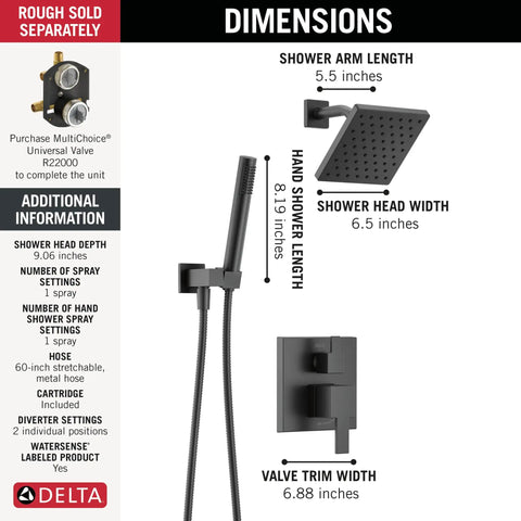 Sharp Matte Black Square Shower Trim Kit With Big 6.5 Inch Rain Head And Handheld Sprayer Diverter Handle Thermal Guard Cartridge Anti Scald Modern Bathroom Glow Up Sleek Fixture Valve Not Included