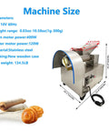 Technical diagram of Pro Grade Dough Divider Cutter Machine 1g To 300g, with size dimensions and stainless steel casing.