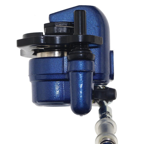 PRO BAT rear ATV hydraulic disc brake kit with master cylinder and caliper, blue, side view.