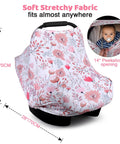 All In One Baby Car Seat Cover Nursing Shield For Boys And Girls Stretchy Soft Infant Canopy in floral design with dimensions