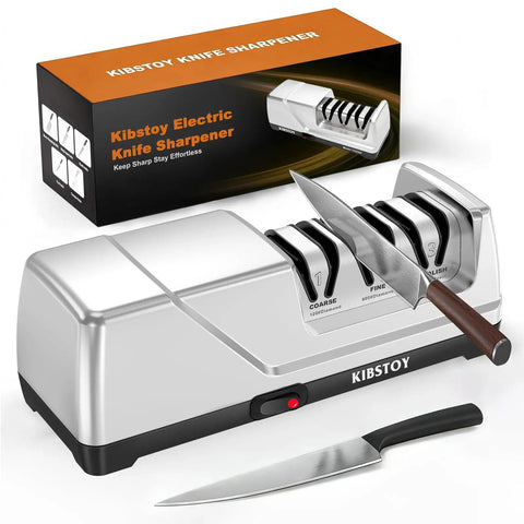 Electric Knife Sharpener 3 Stage Professional Kitchen Sharpening System With 100 Percent Diamond Abrasive and two knives