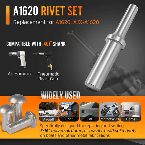 3/16 Inch Rivet Set For Pneumatic Air Hammer With .401 Shank, compatible with air hammer and rivet gun, heavy-duty use
