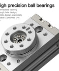 Close-up of MSQB 180 Degree Pneumatic Rotary Actuator Cylinder with high precision ball bearings for automation and fixturing.
