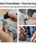 Person using ultrasonic cutter blade on model, showcasing ultrasonic cutter replacement blades set 10 pcs SK5 high carbon steel.
