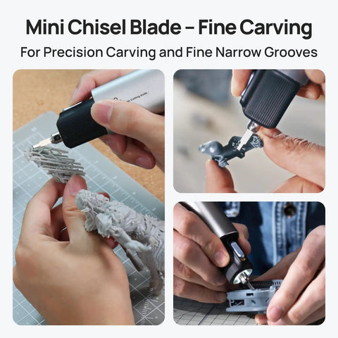 Person using ultrasonic cutter blade on model, showcasing ultrasonic cutter replacement blades set 10 pcs SK5 high carbon steel.