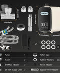 Digital Smart Instant Hot Water Recirculating Pump Kit With Snappy Touch Screen For Under Sink Install And Flexible PEX Supply Hose For Potable Water Sets A Clean All In One Plumbing Setup That Fires Off Hot Water Fast As Lightning On The Fly Today components including pump, supply lines, and adapters.