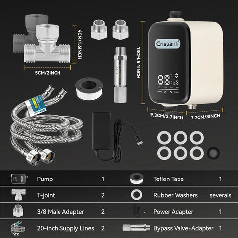 Digital Smart Instant Hot Water Recirculating Pump Kit With Snappy Touch Screen For Under Sink Install And Flexible PEX Supply Hose For Potable Water Sets A Clean All In One Plumbing Setup That Fires Off Hot Water Fast As Lightning On The Fly Today components including pump, supply lines, and adapters.