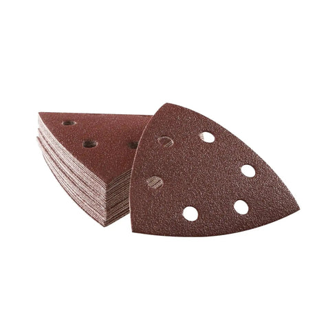Get A Serious Grip With This 90 Piece Set Of Triangle Sandpaper Discs Featuring Hook And Loop Backing Plus Dust-Venting Holes, three triangular sandpaper discs.