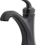 Arterra 4 Inch Centerset Bathroom Faucet In Tuscan Bronze With Single Handle 1.2 GPM, side view of curved spout and handle