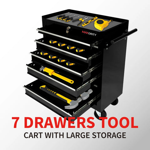 7 Drawer Heavy Duty Rolling Tool Chest Cabinet With Locking Storage For Garage And Workshop Black Durable Steel Build With Smooth Glide Drawers