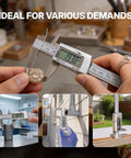 BLACK CANYON 12" Digital Caliper measuring a jewelry piece with a digital display in a workshop setting.
