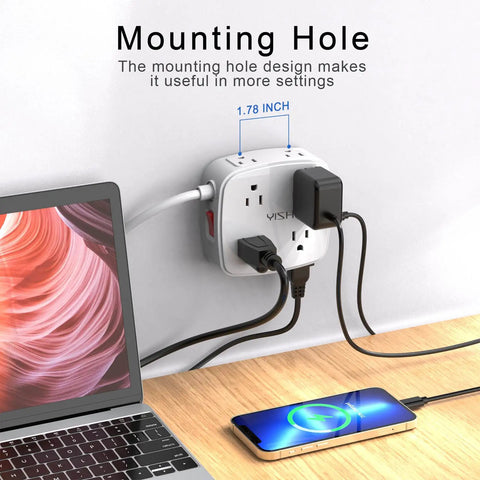 10 Foot Surge Protector Power Strip With 8 Wide AC Outlets And 4 USB Ports 3-Side Extender Built To Power Up Every Device Flat Plug