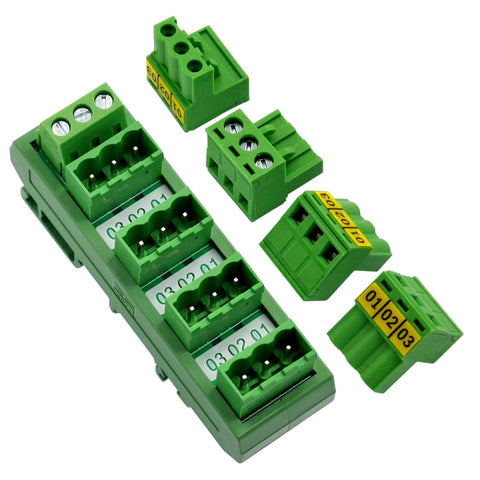 Slim DIN Rail Mount Pluggable Screw Terminal Block Distribution Module 15-Position 5x3, 300V 10A Per Position, 5.08mm Pitch