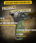 17V Brushless Cordless Screwdriver Drill Set With 140Nm Impact Driver And 55Nm Drill displayed with product specifications