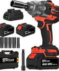 Cordless Impact Wrench Half Inch High Torque 21V Brushless Motor Delivers 1000N.m Peak With Two 4.0Ah Batteries Six Socket Set