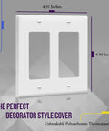 Heavy Duty 2 Gang White Decorator Light Switch And Outlet Wall Plate Cover Built From Slam Proof Polycarbonate Thermoplastic, 4.57 x 4.50 inches.