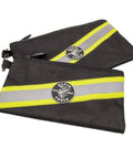 Close-up of Tradesman Pro High Visibility Tool Bag With 42 Pockets, highlighting high-visibility fabric and zipper closure.