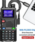 Long Range Handheld Two Way Radio 10W Rechargeable With NOAA Weather Emergency Mode showing connected programming cable