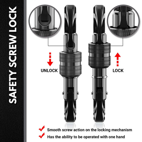 Heavy Duty Carabiner Clips 12kN 2697 Lbs Quick Lock Aluminum 7075 showing lock and unlock positions with smooth screw action.