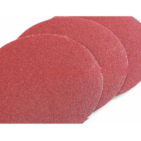 Heavy Duty 4 And 5 Inch Hook And Loop Sanding Discs Pack Includes Premium Aluminum Oxide Abrasive Paper in red color.