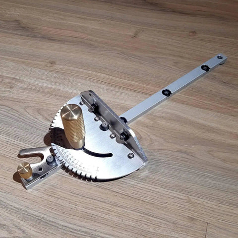 Rock Solid Upgraded Miter Gauge With 27 Tight Angle Stops And Smooth Adjustable Aluminum Head For Table Saw Crosscuts Router Tables Band Saw Bullseye Precision Jig Silver Pro Woodworking Accessory on wood floor.