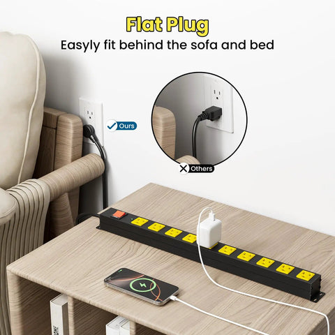 Tough As Nails 10 Outlet Metal Power Strip With 2100J Surge Protection, Heavy Duty 10 Foot Extension Cord, Wide Spaced Outlets And Wall Mount For Garage, Workshop, Job Site, Shop, Or Home Office