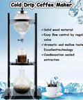 Next Level Manual Cold Drip Coffee Maker For Home Baristas Chasing Killer Cold Brew, wooden stand, borosilicate glass, 3-hour cycle.