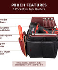 Heavy Duty Tool Bag For Impact And Screw Guns And Drills With Nine Pockets And Tool Holders, American Made, Compact Design