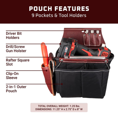 Heavy Duty Tool Bag For Impact And Screw Guns And Drills With Nine Pockets And Tool Holders, American Made, Compact Design