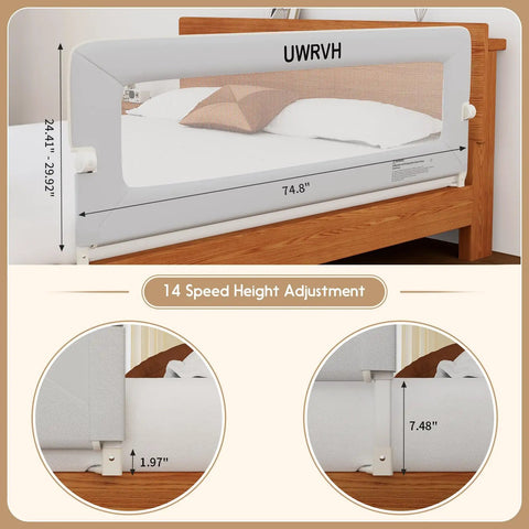 Folding Bed Rail Guard For Toddlers With No Drill U Shape To T Base Upgrade Safe Universal Fit 75 Inch Grey