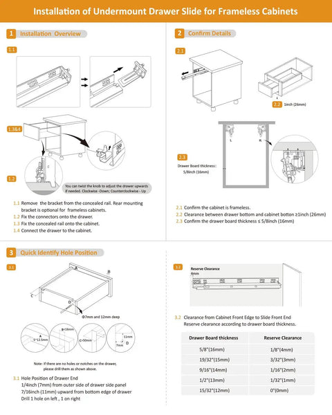 Installation guide for Smooth As Butter Ride Undermount Drawer Slides Soft Close Full Extension Glides for frameless cabinets.