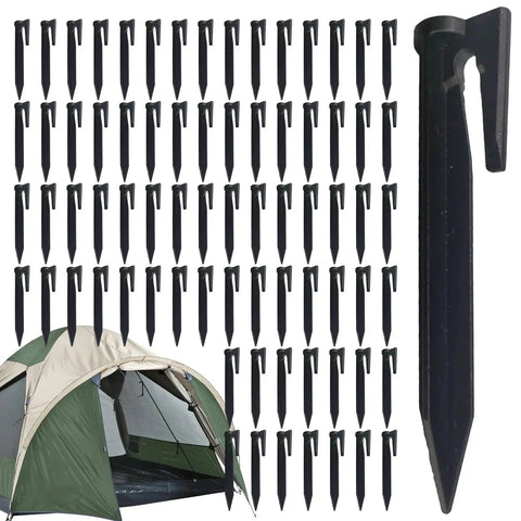 Heavy Duty Boundary Wire Pegs Straight Up Durable Portable Cable Stakes For Yard Setup with tent background and multiple stakes.