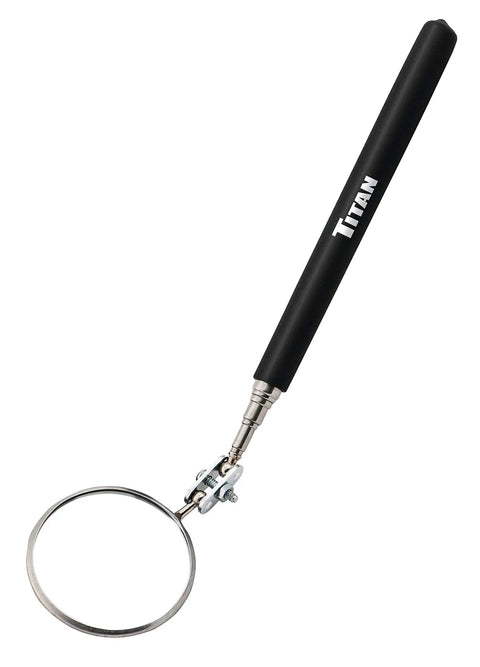 Telescoping Inspection Mirror With 2 Inch Round Mirror, Extends From 9.5 To 28.5 Inches, Five Section Stainless Steel Shaft, Comfortable Textured Grip, Grab And Go For Auto Work, Home Repairs, And Hard To Reach Spots with black handle, side view